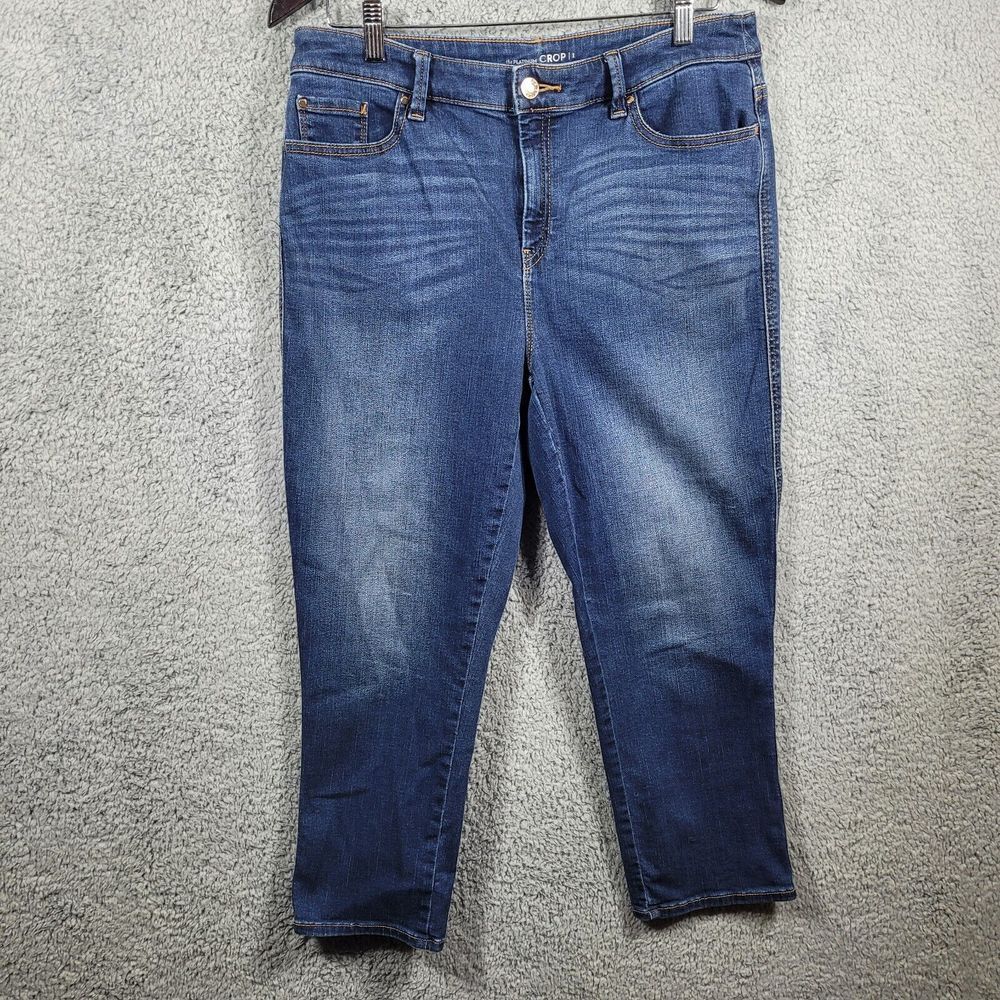 Chico's Jeans Womens 1 Blue Denim Platinum Straight Crop